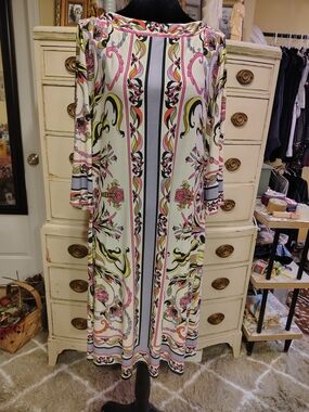 Donna Morgan Vintage 60s 70s Psychedelic Duster Maxi Pucci-Style Print Medium